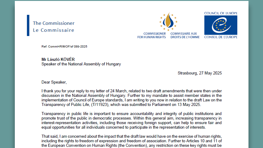 Commissioner asks Hungary’s Parliament not to adopt law that stifles civil society