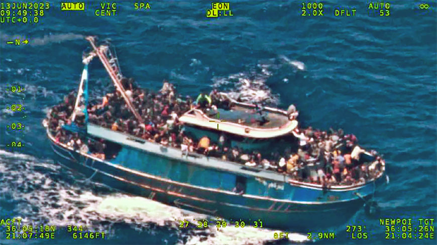 Image taken by Frontex detection plane on 13 June 2023 of the Pylos tragedy boat before it capsized. ©Frontex