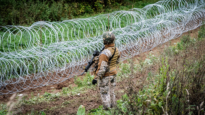 Barbed wire fence at the Latvia-Belarus border