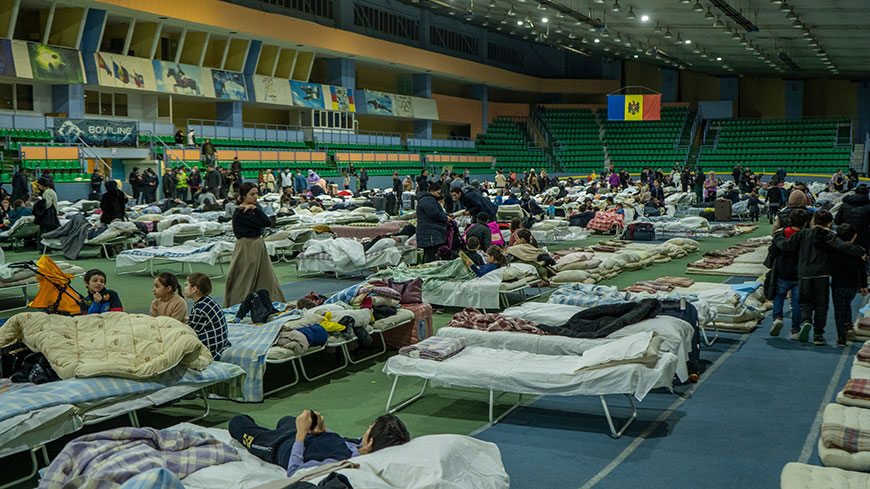 The Manej Sport Arena in Chisinau, Moldova, where emergency shelter was provided to people - including Roma - fleeing the war in Ukraine.  (4 March 2022)