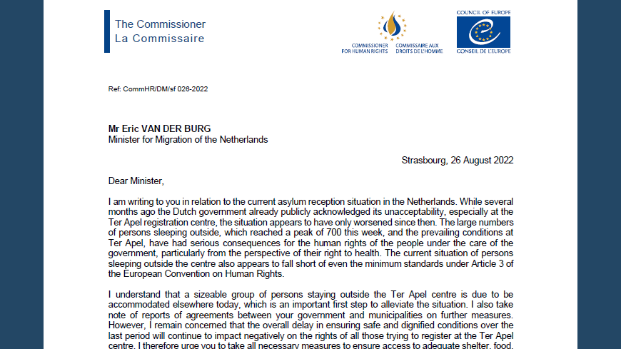 The Netherlands must take urgent measures to improve reception conditions for asylum seekers