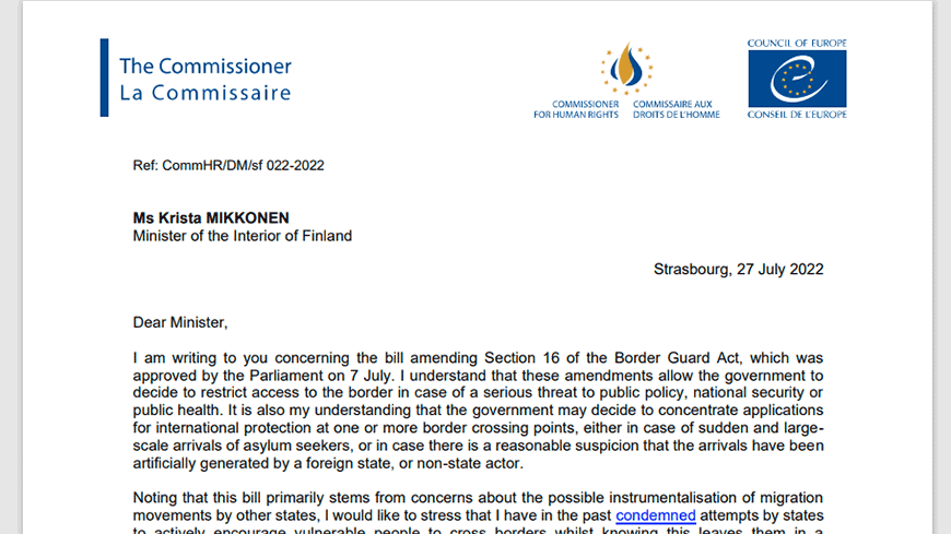 Finland: amendments to Border Guard Act must be accompanied by clear human rights safeguards