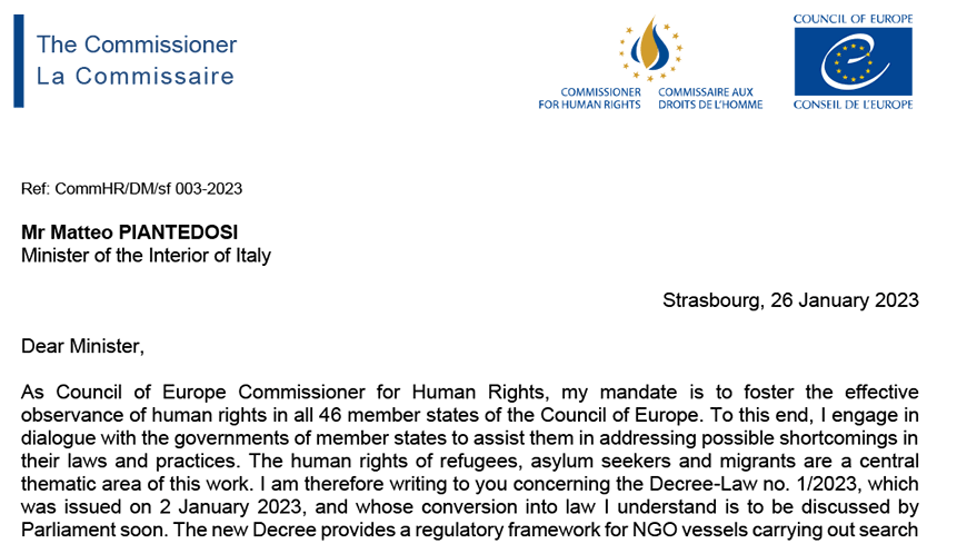 The Italian government should consider withdrawing Decree Law which could hamper NGO search and rescue operations at sea