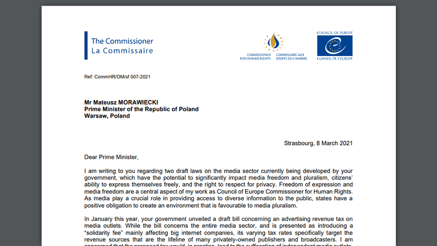 Poland: draft laws on the media sector should respect European human rights standards on freedom of expression, media pluralism and data protection