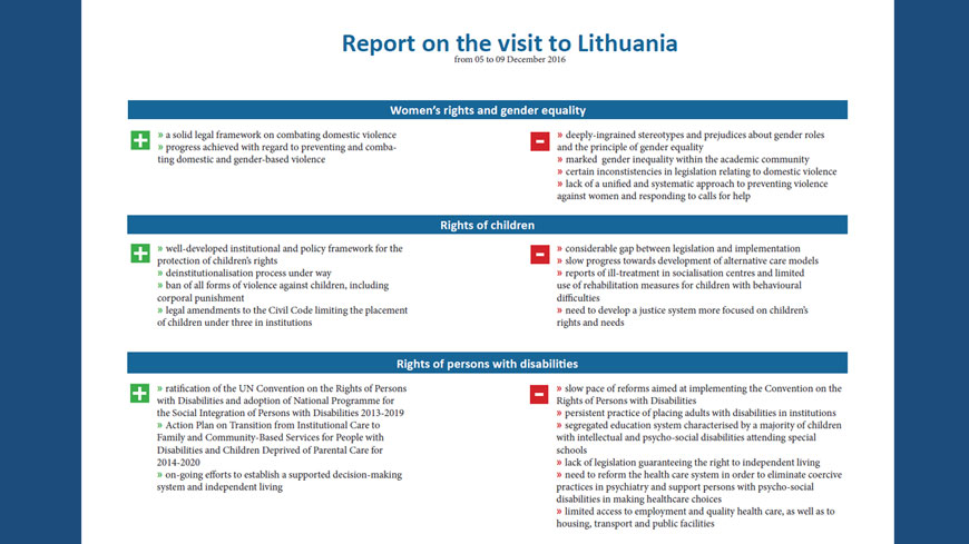 Lithuania should strengthen the protection of women and children against violence and build a more inclusive society for persons with disabilities