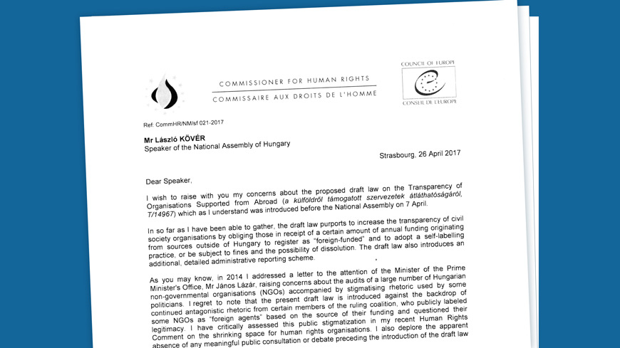 Le Commissaire appelle l’Assemblée nationale de Hongrie à rejeter la loi concernant les ONG recevant des fonds étrangers