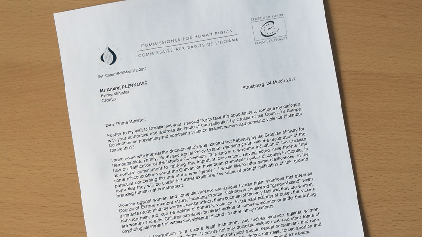 Commissioner encourages Croatia to accelerate the process of ratification of the Istanbul Convention