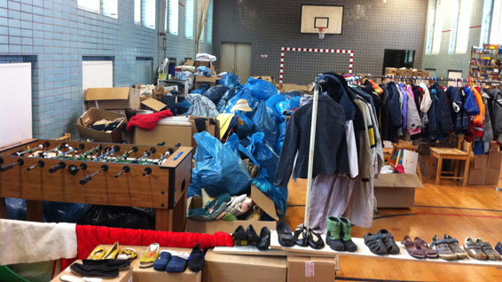 Donations received at the reception centre for asylum seekers in Berlin (AWO Refugium Gotenburger Strasse)