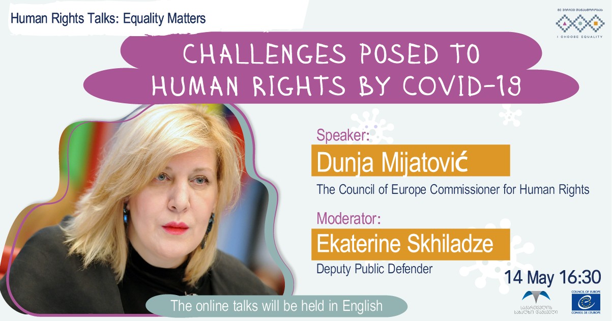 The Council of Europe Commissioner for Human Rights, Dunja Mijatović, will discuss the “challenges posed to human rights by COVID-19” during a Facebook live