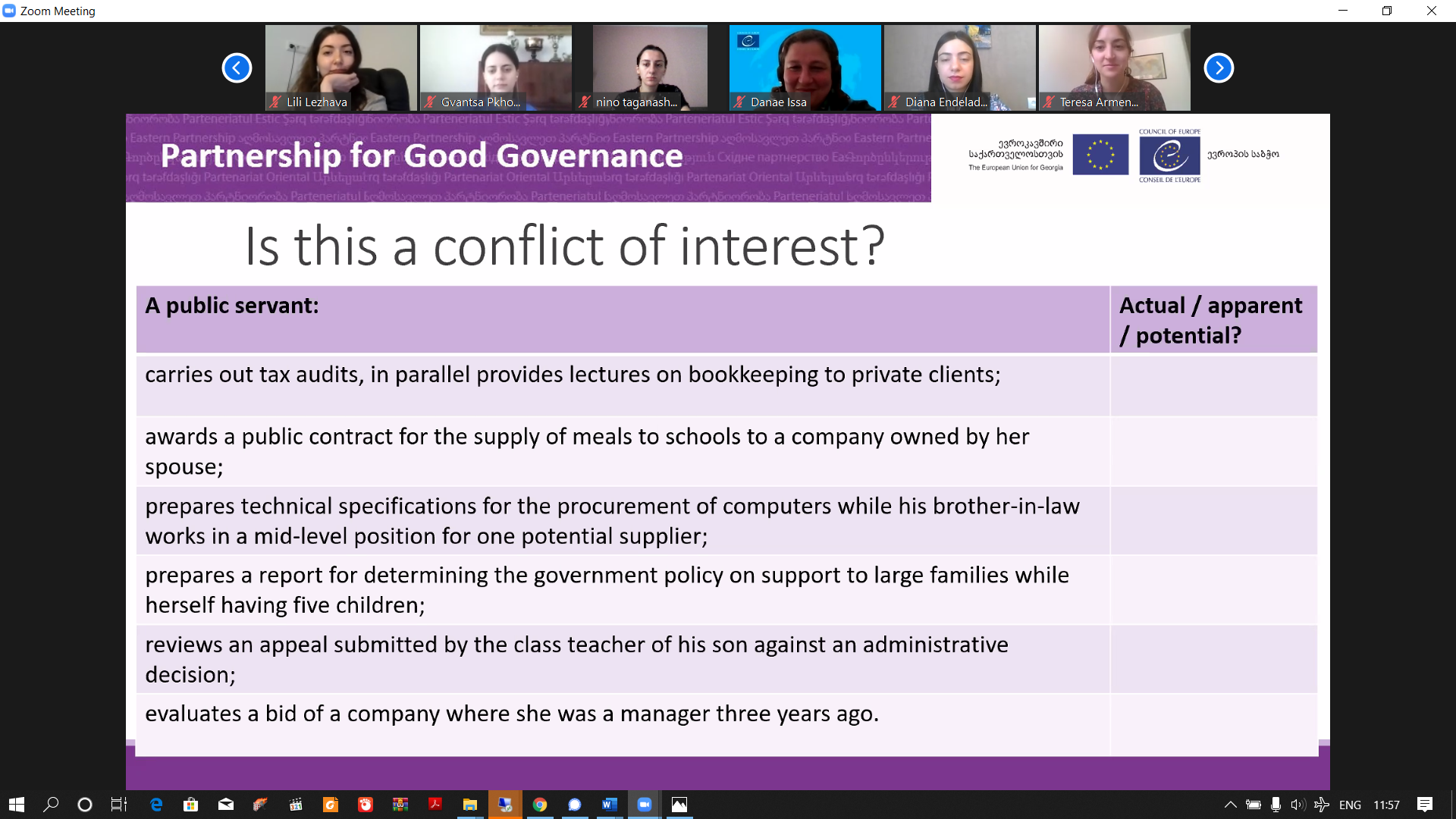 Georgian authorities discussed practical challenges related to conflict of interest and corruption risk assessment in the public sector
