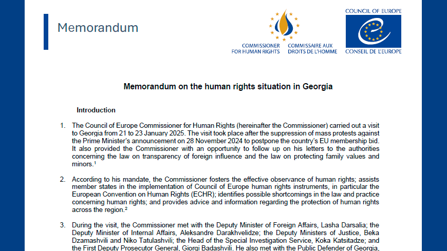 Commissioner for Human Rights Calls for Stronger Protection of Human Rights in Georgia