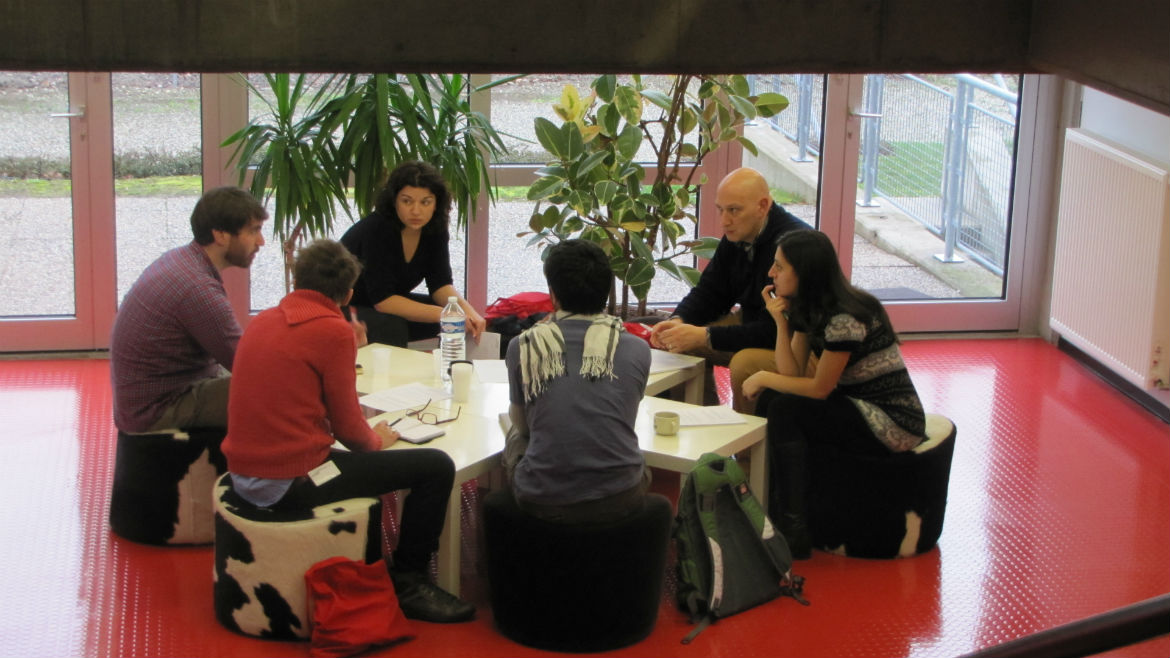 Working group discussing in the Austrian corner at the European Youth Centre Strasbourg