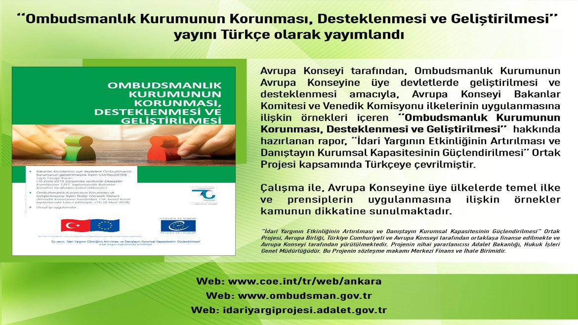 “Ombudsmanlık Kurumunun Korunması, Desteklenmesi ve Geliştirilmesi” raporu Türkçe olarak yayımlandı